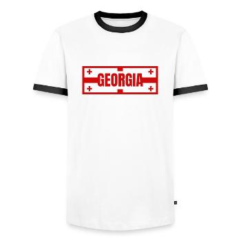 Conception du drapeau géorgien - T-shirt contrasté Homme - blanc/noir - Devant - AI Model Female 172 light (172cm) & AI Model Male 178 dark (178cm)