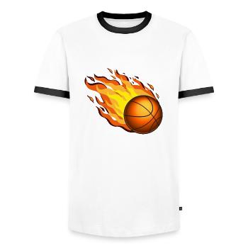 Brennender Basketball - Männer Kontrast-T-Shirt - Weiß/Schwarz - Vorne - AI Model Female 172 light (172cm) & AI Model Male 178 dark (178cm)
