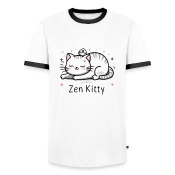 Zen kitty - Men's Ringer Shirt - white/black - Front - AI Model Female 172 light (172cm) & AI Model Male 178 dark (178cm)