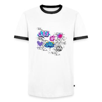 Crazy Street Graffiti auf Ziegelmauer - Männer Kontrast-T-Shirt - Weiß/Schwarz - Vorne - AI Model Female 172 light (172cm) & AI Model Male 178 dark (178cm)