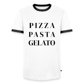 Typographie de Pizza Pasta Gelato – Citation de la cuisine italienne - T-shirt contrasté Homme - blanc/noir - Devant - AI Model Female 172 light (172cm) & AI Model Male 178 dark (178cm)