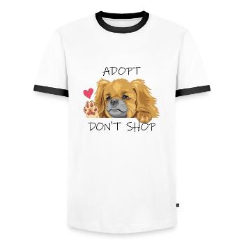 Spähender winkender trauriger Pekinesenhund - Männer Kontrast-T-Shirt - Weiß/Schwarz - Vorne - AI Model Female 172 light (172cm) & AI Model Male 178 dark (178cm)
