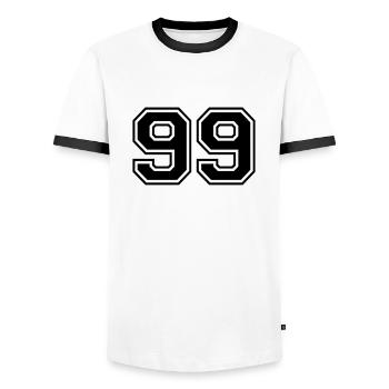 99 - Männer Kontrast-T-Shirt - Weiß/Schwarz - Vorne - AI Model Female 172 light (172cm) & AI Model Male 178 dark (178cm)