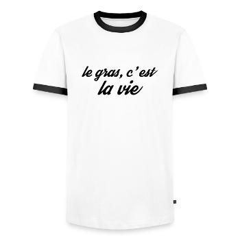 le gras la vie - T-shirt contrasté Homme - blanc/noir - Devant - AI Model Female 172 light (172cm) & AI Model Male 178 dark (178cm)