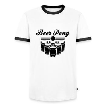 BEER PONG 6 CUP & DEIN TEXT - Männer Kontrast-T-Shirt - Weiß/Schwarz - Vorne - AI Model Female 172 light (172cm) & AI Model Male 178 dark (178cm)