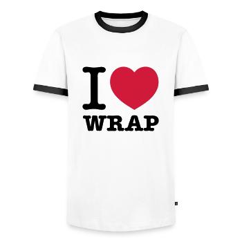 I love wrap - Men's Ringer Shirt - white/black - Front - AI Model Female 172 light (172cm) & AI Model Male 178 dark (178cm)