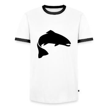 fish__f1 - Men's Ringer Shirt - white/black - Front - AI Model Female 172 light (172cm) & AI Model Male 178 dark (178cm)