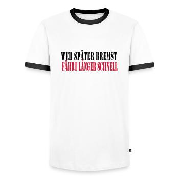 wer_spaeter_bremst_faehr - T-shirt contrasté Homme - blanc/noir - Devant - AI Model Female 172 light (172cm) & AI Model Male 178 dark (178cm)