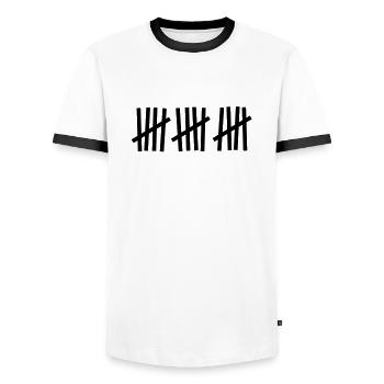 Strichliste 15 Striche - Männer Kontrast-T-Shirt - Weiß/Schwarz - Vorne - AI Model Female 172 light (172cm) & AI Model Male 178 dark (178cm)