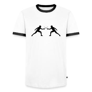 fechten_battle_fa1 - Männer Kontrast-T-Shirt - Weiß/Schwarz - Vorne - AI Model Female 172 light (172cm) & AI Model Male 178 dark (178cm)