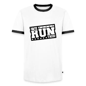we_run_this_ft1 - Männer Kontrast-T-Shirt - Weiß/Schwarz - Vorne - AI Model Female 172 light (172cm) & AI Model Male 178 dark (178cm)