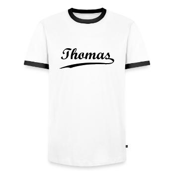 thomas - Men's Ringer Shirt - white/black - Front - AI Model Female 172 light (172cm) & AI Model Male 178 dark (178cm)