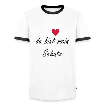 du bist mein schatz mit Herz - Männer Kontrast-T-Shirt - Weiß/Schwarz - Vorne - AI Model Female 172 light (172cm) & AI Model Male 178 dark (178cm)
