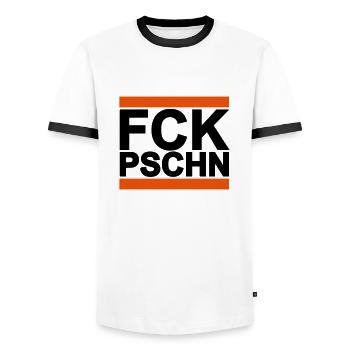 FCK_PSCH - Männer Kontrast-T-Shirt - Weiß/Schwarz - Vorne - AI Model Female 172 light (172cm) & AI Model Male 178 dark (178cm)