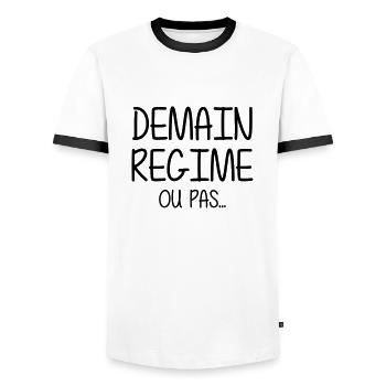 Régime - Diète - Gros - Grosse - Humour - Marrant - T-shirt contrasté Homme - blanc/noir - Devant - AI Model Female 172 light (172cm) & AI Model Male 178 dark (178cm)