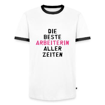 Arbeiter - Arbeiterin - Arbeit - Gewerkschaft - Männer Kontrast-T-Shirt - Weiß/Schwarz - Vorne - AI Model Female 172 light (172cm) & AI Model Male 178 dark (178cm)