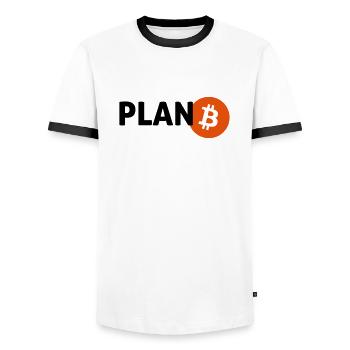 bitcoin - Men's Ringer Shirt - white/black - Front - AI Model Female 172 light (172cm) & AI Model Male 178 dark (178cm)
