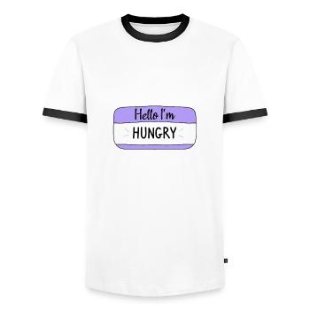 Hello im hungry, funny T-shirt - Men's Ringer Shirt - white/black - Front - AI Model Female 172 light (172cm) & AI Model Male 178 dark (178cm)