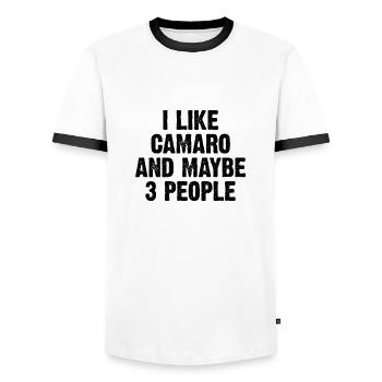 J'AIME CAMARO ET PEUT ÊTRE 3 PERSONNES - T-shirt contrasté Homme - blanc/noir - Devant - AI Model Female 172 light (172cm) & AI Model Male 178 dark (178cm)