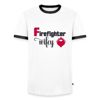 Femme de pompier - T-shirt contrasté Homme - blanc/noir - Devant - AI Model Female 172 light (172cm) & AI Model Male 178 dark (178cm)