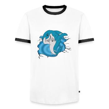 Shark / Hai - Men's Ringer Shirt - white/black - Front - AI Model Female 172 light (172cm) & AI Model Male 178 dark (178cm)