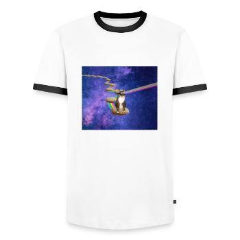 Süße Tabby-Katze im Weltraum - Männer Kontrast-T-Shirt - Weiß/Schwarz - Vorne - AI Model Female 172 light (172cm) & AI Model Male 178 dark (178cm)