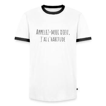 Appelez-moi dieu, j'ai l'habitude - T-shirt contrasté Homme - blanc/noir - Devant - AI Model Female 172 light (172cm) & AI Model Male 178 dark (178cm)