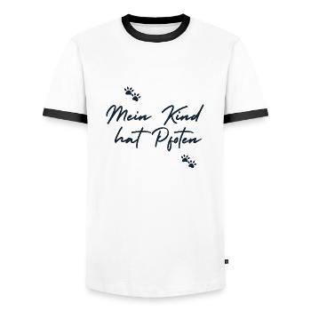 Mein Kind hat Pfoten - Männer Kontrast-T-Shirt - Weiß/Schwarz - Vorne - AI Model Female 172 light (172cm) & AI Model Male 178 dark (178cm)