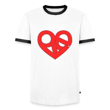 L’amour dans le cœur - T-shirt contrasté Homme - blanc/noir - Devant - AI Model Female 172 light (172cm) & AI Model Male 178 dark (178cm)