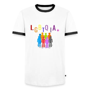 LGBTQIA+ - Men's Ringer Shirt - white/black - Front - AI Model Female 172 light (172cm) & AI Model Male 178 dark (178cm)