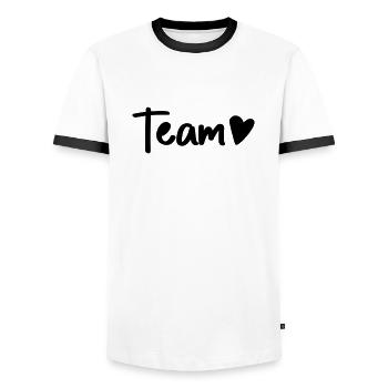 une équipe avec cœur - T-shirt contrasté Homme - blanc/noir - Devant - AI Model Female 172 light (172cm) & AI Model Male 178 dark (178cm)