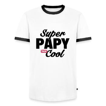 Super Papy Trop Cool / humour grandpère - T-shirt contrasté Homme - blanc/noir - Devant - AI Model Female 172 light (172cm) & AI Model Male 178 dark (178cm)