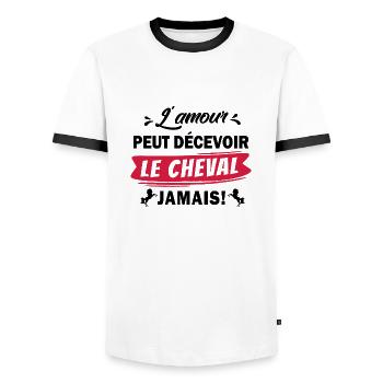cheval / humour équitation - T-shirt contrasté Homme - blanc/noir - Devant - AI Model Female 172 light (172cm) & AI Model Male 178 dark (178cm)