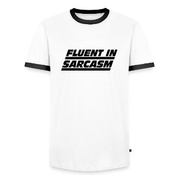 Fluent in Sarcasm - Men's Ringer Shirt - white/black - Front - AI Model Female 172 light (172cm) & AI Model Male 178 dark (178cm)