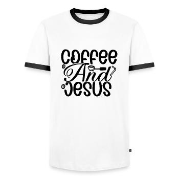 Coffee and Jesus - Men's Ringer Shirt - white/black - Front - AI Model Female 172 light (172cm) & AI Model Male 178 dark (178cm)