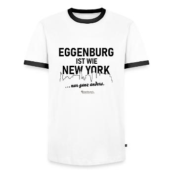 Eggenburg ist wie New York - Männer Kontrast-T-Shirt - Weiß/Schwarz - Vorne - AI Model Female 172 light (172cm) & AI Model Male 178 dark (178cm)