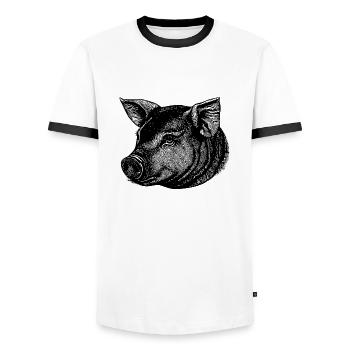 pig sweet pigs pigs animal animals 5 - Men's Ringer Shirt - white/black - Front - AI Model Female 172 light (172cm) & AI Model Male 178 dark (178cm)