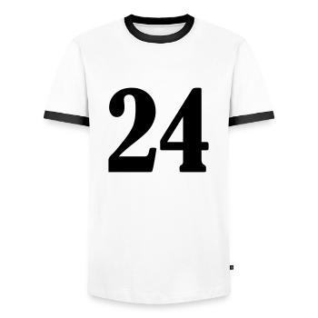 24 - Men's Ringer Shirt - white/black - Front - AI Model Female 172 light (172cm) & AI Model Male 178 dark (178cm)