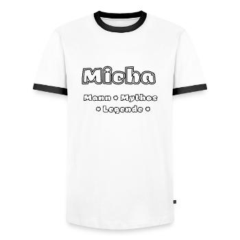 Micha - der Mann, der Mythos, die Legende - Männer Kontrast-T-Shirt - Weiß/Schwarz - Vorne - AI Model Female 172 light (172cm) & AI Model Male 178 dark (178cm)