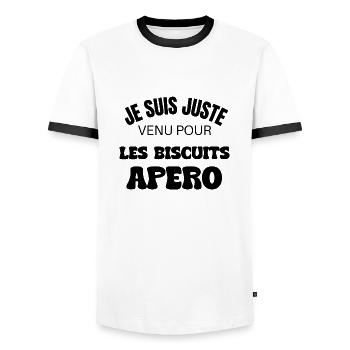 je suis juste venu pour les biscuits apéro - T-shirt contrasté Homme - blanc/noir - Devant - AI Model Female 172 light (172cm) & AI Model Male 178 dark (178cm)