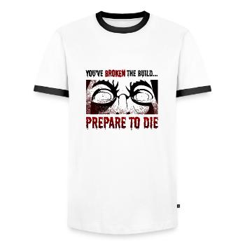 You've broken the build...prepare to die (Light) - Men's Ringer Shirt - white/black - Front - AI Model Female 172 light (172cm) & AI Model Male 178 dark (178cm)