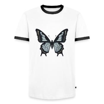 Einfacher Schmetterling Minimalistisch Schmetterling Minimalistisch - Männer Kontrast-T-Shirt - Weiß/Schwarz - Vorne - AI Model Female 172 light (172cm) & AI Model Male 178 dark (178cm)