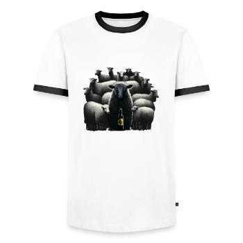 Mouton noir frais avec de la bière - T-shirt contrasté Homme - blanc/noir - Devant - AI Model Female 172 light (172cm) & AI Model Male 178 dark (178cm)