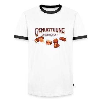 Genugtuung durch Nougat - Männer Kontrast-T-Shirt - Weiß/Schwarz - Vorne - AI Model Female 172 light (172cm) & AI Model Male 178 dark (178cm)
