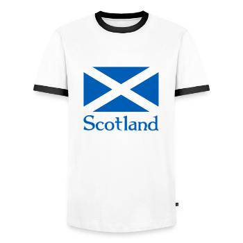 Schottland Flagge mit Text - Männer Kontrast-T-Shirt - Weiß/Schwarz - Vorne - AI Model Female 172 light (172cm) & AI Model Male 178 dark (178cm)