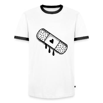 Klebepflaster mit Liebesherz - Männer Kontrast-T-Shirt - Weiß/Schwarz - Vorne - AI Model Female 172 light (172cm) & AI Model Male 178 dark (178cm)