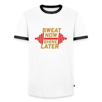 Sweat Now Shine Later Weight Lifting Workout Train - Männer Kontrast-T-Shirt - Weiß/Schwarz - Vorne - AI Model Female 172 light (172cm) & AI Model Male 178 dark (178cm)