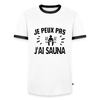 je peux pas j'ai sauna - T-shirt contrasté Homme - blanc/noir - Devant - AI Model Female 172 light (172cm) & AI Model Male 178 dark (178cm)