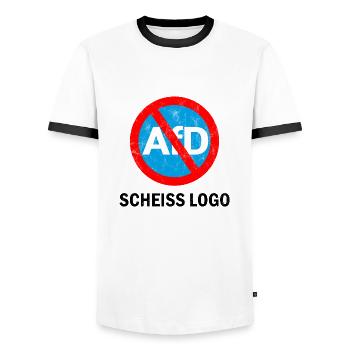 ANTI AFD STICKER, SCHEISS LOGO - Männer Kontrast-T-Shirt - Weiß/Schwarz - Vorne - AI Model Female 172 light (172cm) & AI Model Male 178 dark (178cm)