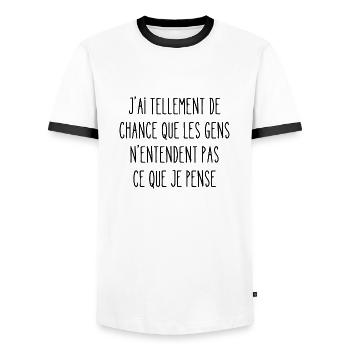 tellement de chance que les gens n'entendent pas - T-shirt contrasté Homme - blanc/noir - Devant - AI Model Female 172 light (172cm) & AI Model Male 178 dark (178cm)